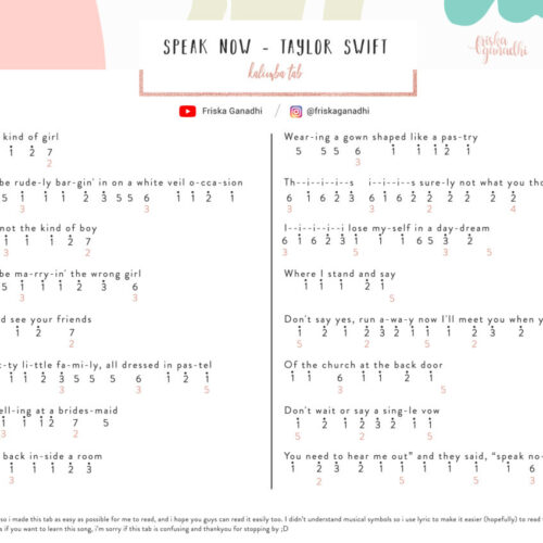 Speak Now - Taylor Swift Easy Kalimba Tabs Taylor Swift kalimba Speak-Now-Taylor-Swift-Kalimba-Tab-500x500 Speak Now - Taylor Swift
