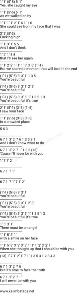 You're Beautiful - James Blunt Easy Kalimba Tabs tabs notes kalimba tutorials kalimba songs James Blunt YOURE-BEAUTIFUL-by-JAMES-BLUNT-tabs-2--269x1024 You're Beautiful - James Blunt